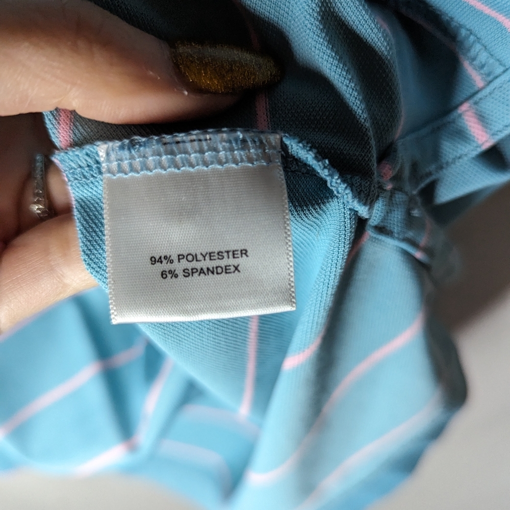 Peter Millar Summer Comfort Mens Sz Small Golf Polo Shirt Blue Pink Striped - Picture 4 of 8
